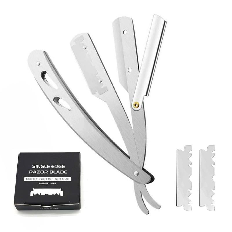 Professional Barber Sharp Straight Edge Razor with 100pcs Stainless