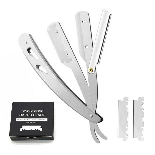 Professional Barber Sharp Straight Edge Razor with 100pcs Stainless