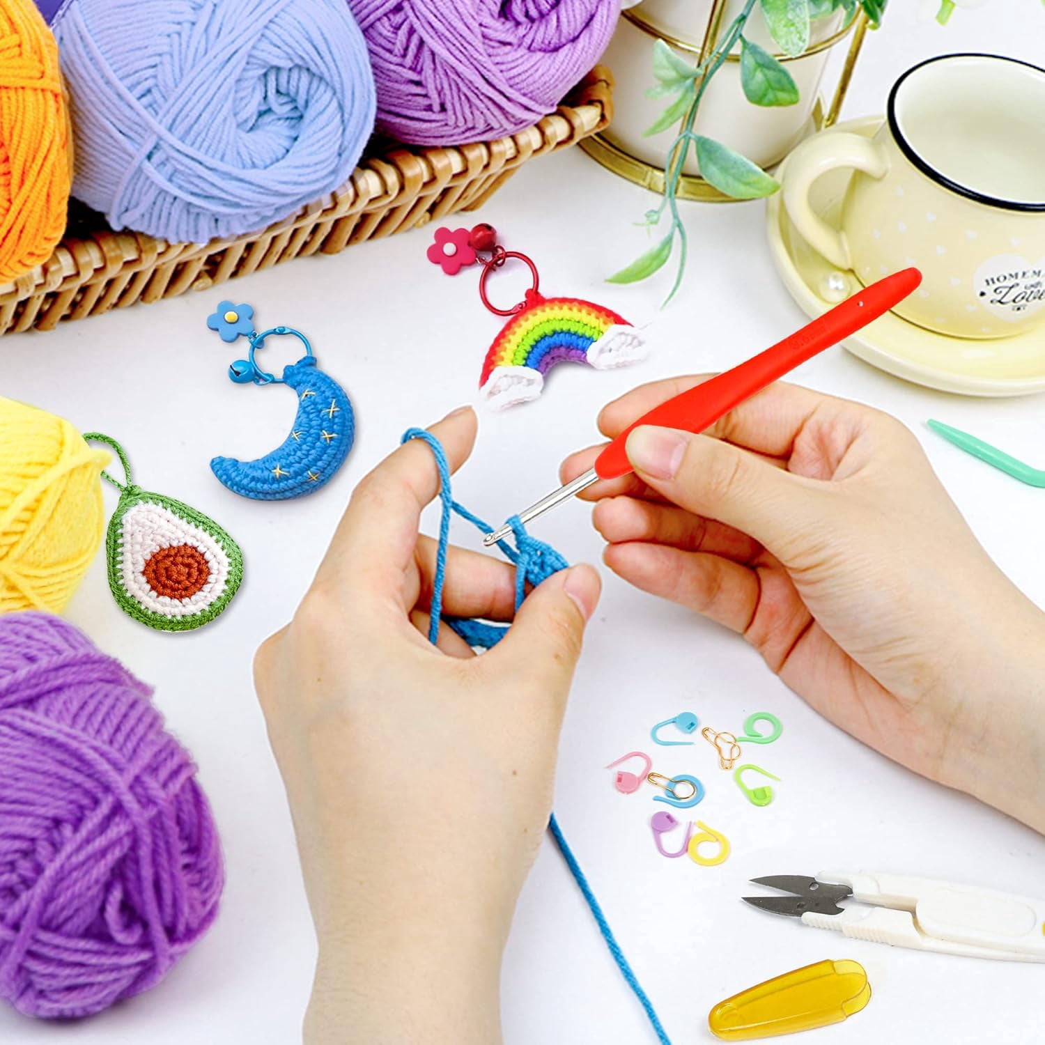 113 Piece Crochet Kit with Crochet Hooks Yarn Set, Premium Bundle Includes 1600 Yards Acrylic Yarn Skeins Balls, Needles, Accessories, Bag, Ideal Starter Pack for Adults Beginnr