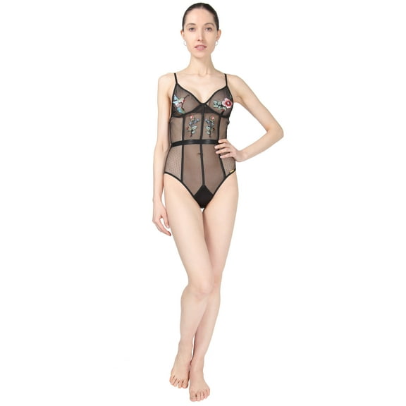 MeMoi Women's Embroidered Mesh Hummingbird Floral Bodysuit - Womens - Female
