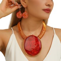 Bohemian Jewelry Big Round Resin Silver Tinfoil Pendant Necklace and Earring Set for Women Colorful Resin Bib Necklace and Earrings for Weddings Parties Everyday Wear