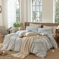 thumbnail image 5 of MooMee Striped Duvet Cover Set Queen 100% Washed Cotton Linen Like Textured Breathable 3-Piece (Cornflower Blue& White Pinstripes), 5 of 6