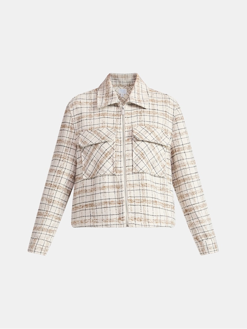 Time and Tru Women's Tweed Zip Jacket, Midweight, Sizes XS-XXXL