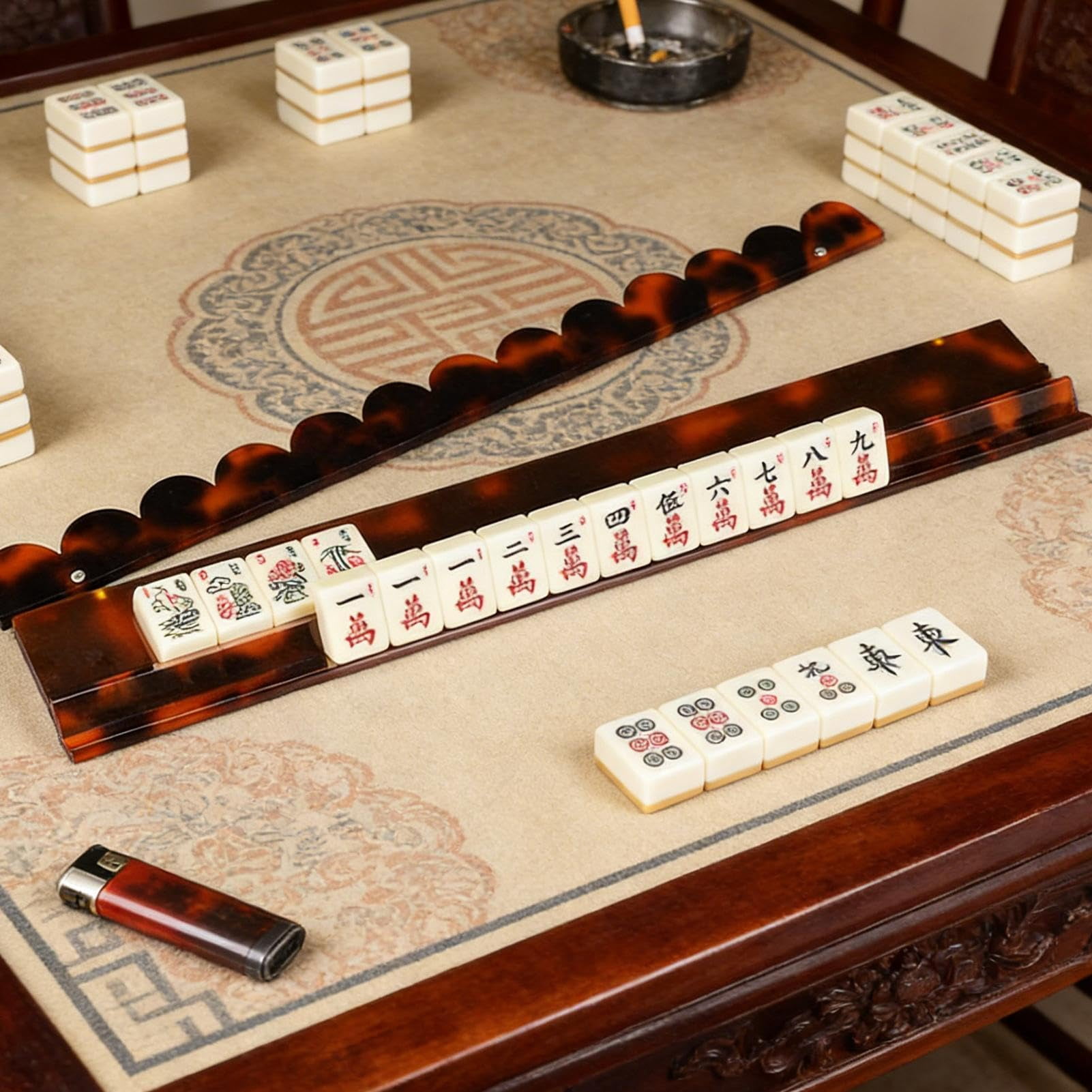 Mahjong Racks with Pushers – Acrylic Tortoiseshell Magnetic Non Slip Rack Set with Scalloped Edge for Mahjong Game Accessories Home Use