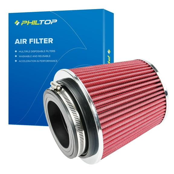 PHILTOP Universal Clamp-On Air Intake Filter, Replacement Air Filter: High Flow Air Filter 4-Inch Round Tapered Air Intake Filter - Washable, High Performance, 3" or 3.5" or 4" adjustable fitting