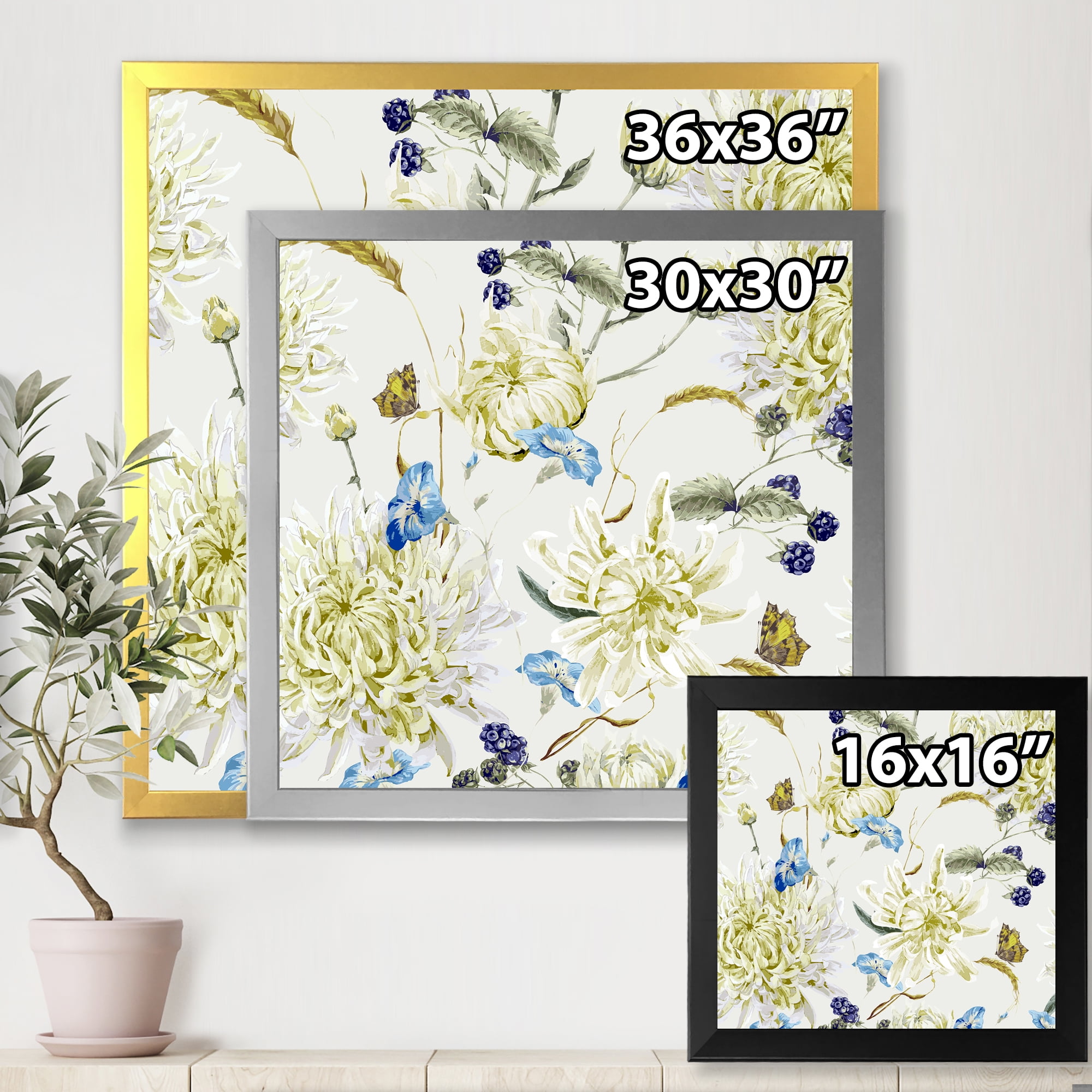 Designart 'Ancient Yellow Chrysanthemus II' Traditional Framed Art Print
