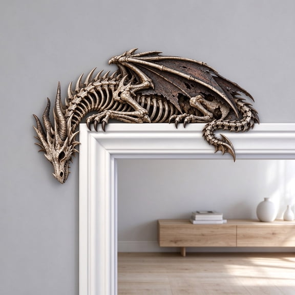 Rysoverian Gothic Door Corner Decor, Resin Dragon Skeleton Wall Hanging Ornament for Door Frame Shelf and Home Decoration