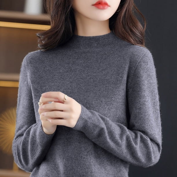 Suéter de cuello alto medio de otoño e invierno Suéter holgado de mujer Prenda de punto básica Suéter de manga larga de primera línea