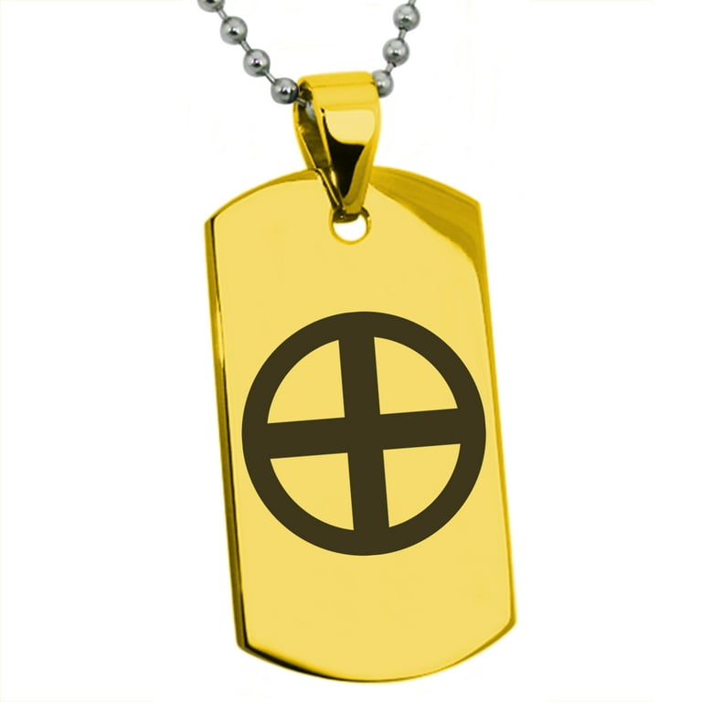 Men's Large Army Dog Tag Pendant Necklace Gold Steel Shot Bead 