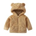 thumbnail image 3 of JUMEYU Baby Girl Outerwear Baby Girls Fuzzy Plush Hooded Jacket Sherpa Zip-Up Front Toddler Coat 12 18 Months (Yellow,12-18 Months), 3 of 5