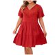 thumbnail image 2 of Puntoco Vestido De Manga Corta Con Cuello En V, Cuello En V, Manga Corta, Corte Entallado, Dobladillo Grande, Patchwork, Pastel, Estilo Étnico, Vestido Casual Rojo Xxl, 2 of 5
