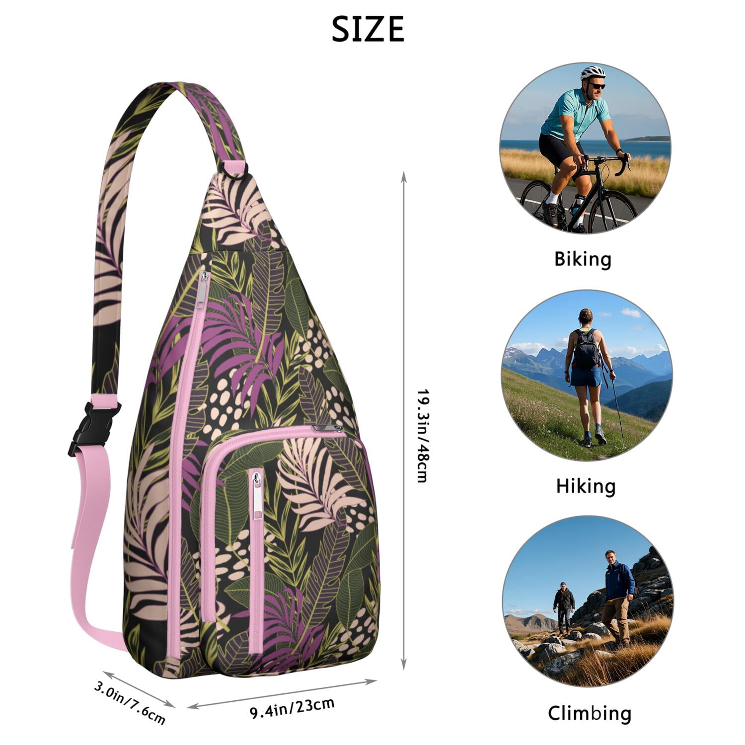 Botanical Jungle Leaves Vibrant Sling Bag for Women & Men, Lightweight with Hide the Keyhole
