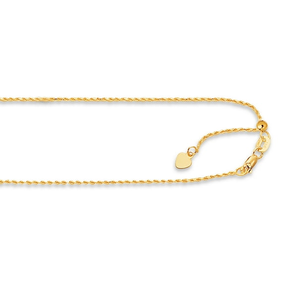 Luxurman 14K Yellow Solid Gold 1.1mm Adjustable Rope Chain 22" Necklace Lobster Clasp Heart Charm