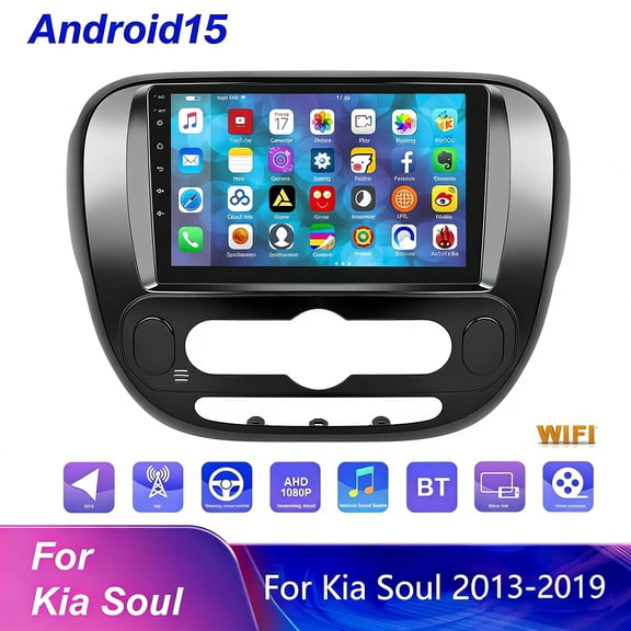 Android 15 Double Din Car Stereo for for Kia Soul 2013-2019 with Wireless CarPlay and Android Auto 9 inch Touch Screen GPS FM Radio BT SWC 2 32G