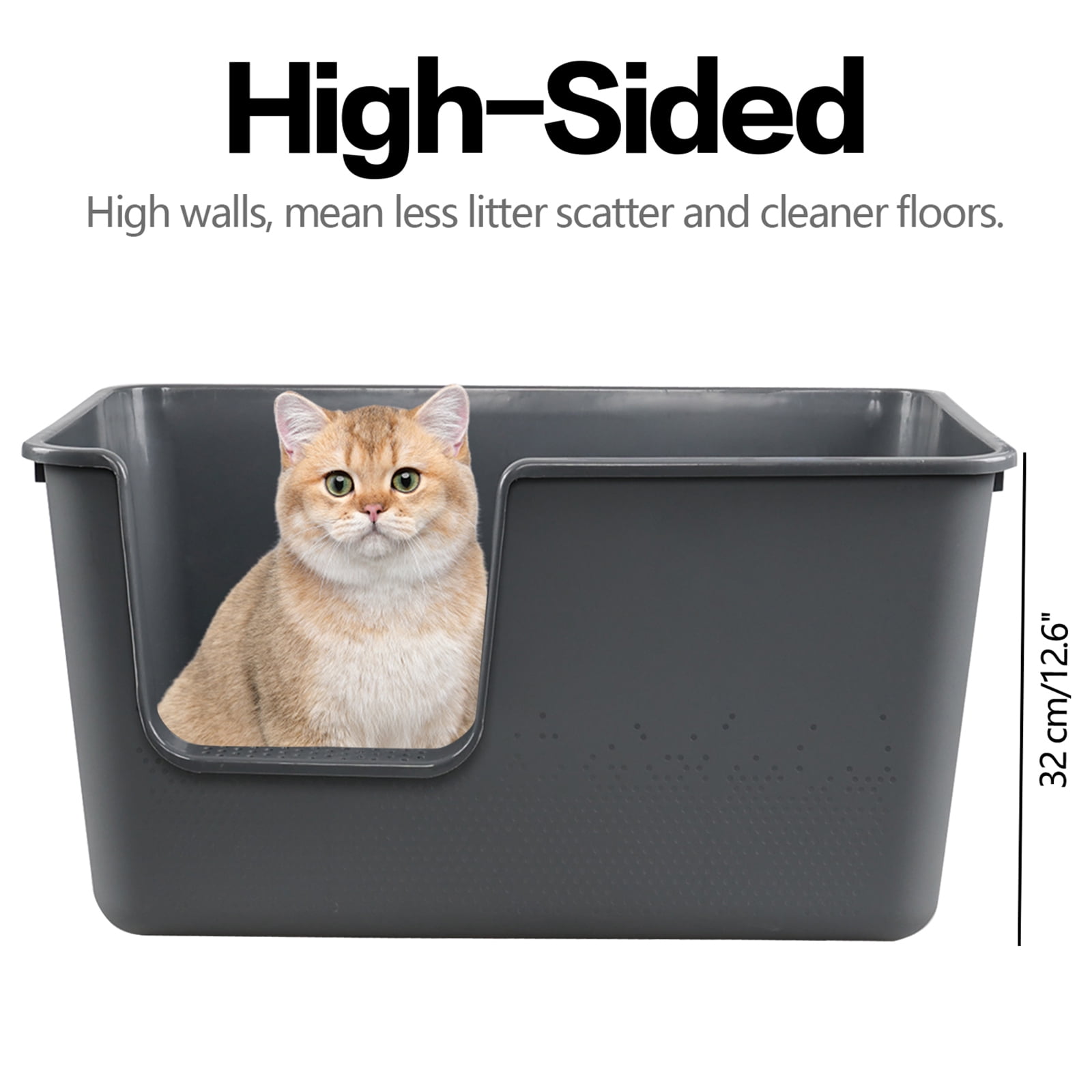 Minekkyes Plastic Open Cat Litter Box with Litter Scoop, Anti-Splashing Kitty Litter Box, Kitty Litter Pan with High Sided Walls, 4 Packs, Grey