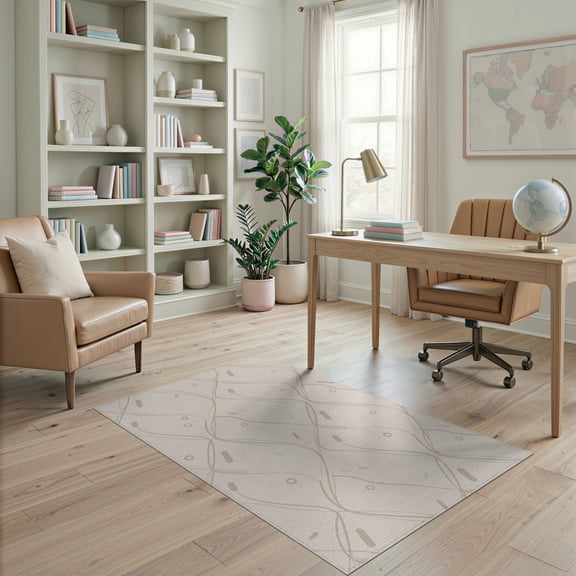 ODIKA 4'x6' Cream Beige Modern Geometric Diamond Washable Area Rug Sophisticated Interlocking Grid Network Non-Slip, Chair-Friendly, Flatwoven for Home Office, Under Desk