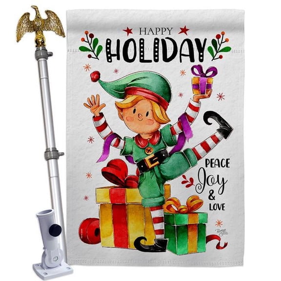 Breeze Decor HS120019-BO-02 28 x 40 in. Elf Holiday House Flag Set Wintertime Christmas Double-Sided Decorative Vertical Flags & Decoration Banner Garden Yard Gift