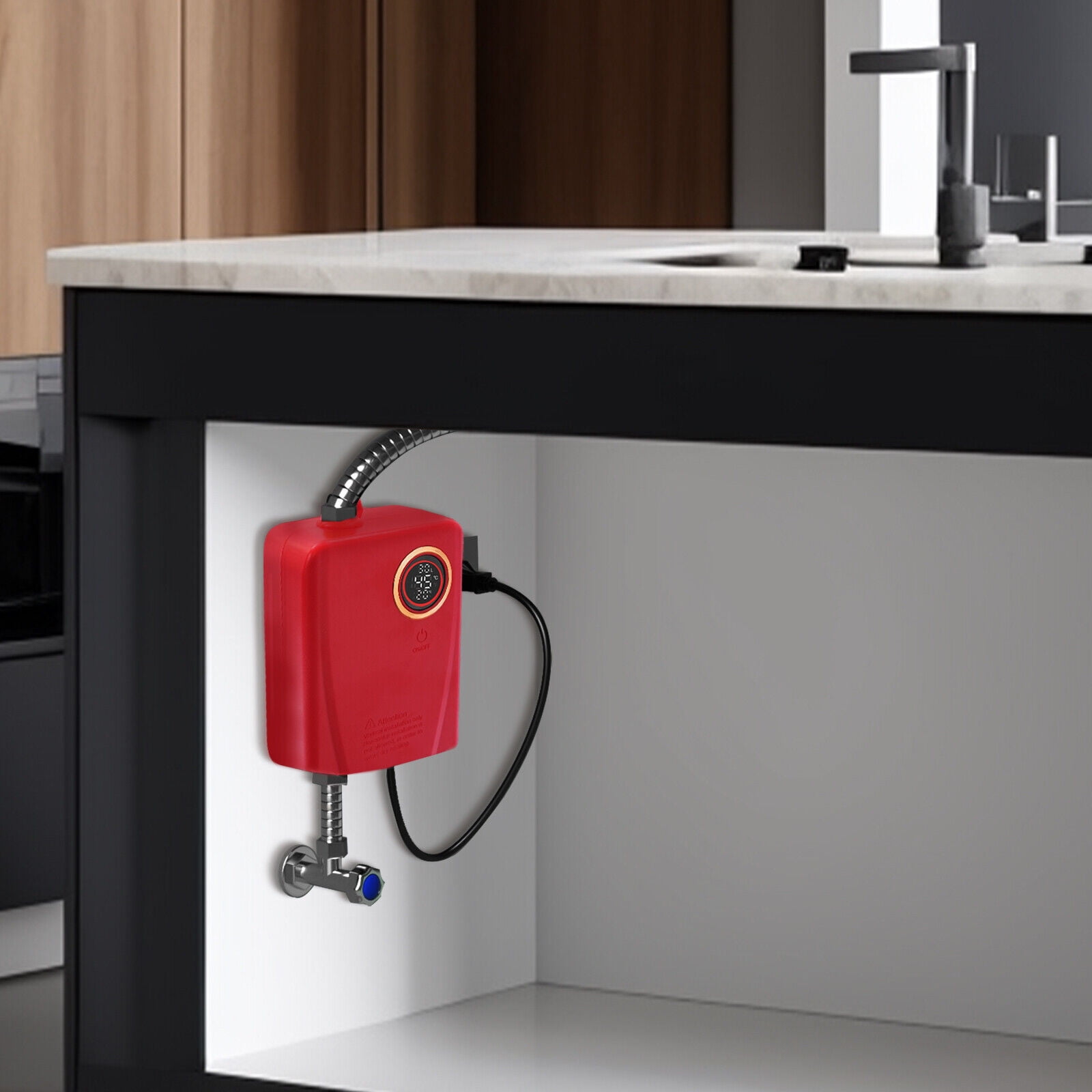 Modern Mini Tankless Water Heater Electric 68-122F° Electric Instant Hot Water Heater with LED Display On Demand Hot Water Heater Electric Wall Mounted Portable Hot Water Heater (Red,3000W 110V )