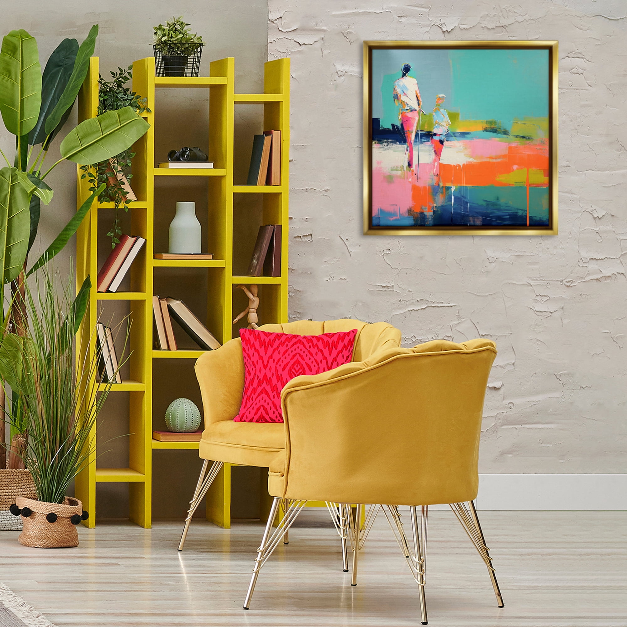Stupell Industries People Golfing Abstraction Abstract Painting Gold Floater Framed Canvas Art Print Wall Art, 25 x 25