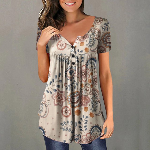 Puntoco Mujer Casual Camiseta Impreso Manga Corta Cuello Redondo Pullover Blusa tops Puntoco Puntoco-1805