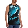 thumbnail image 2 of Uemuo Blue Full Moon Wolf Pattern Men's Sleeveless T-Shirt,Muscle Athletic Tank Top, Moisture-wicking Quick-dry Breathable Classic Tee Top for Gym Run Outdoor Sports-, 2 of 8