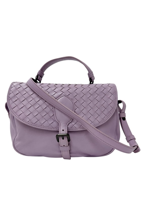 Pre-Owned Bottega Veneta handbag for women, brand name, 2-way, canvas, intrecciato, purple.