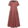 thumbnail image 3 of Summer Dress Saving! Women's Casual Plus Size Dress Loose Short Sleeve Holiday Pockets Polka Dot Print Maxi Dresses Pink XL, 3 of 5