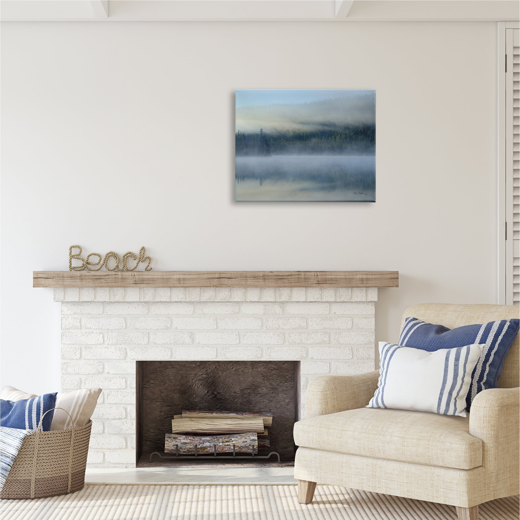 Stupell Industries Foggy Mountain Lake Scenery Nature Photography Gallery Wrapped Canvas Print Wall Art, 30 x 24