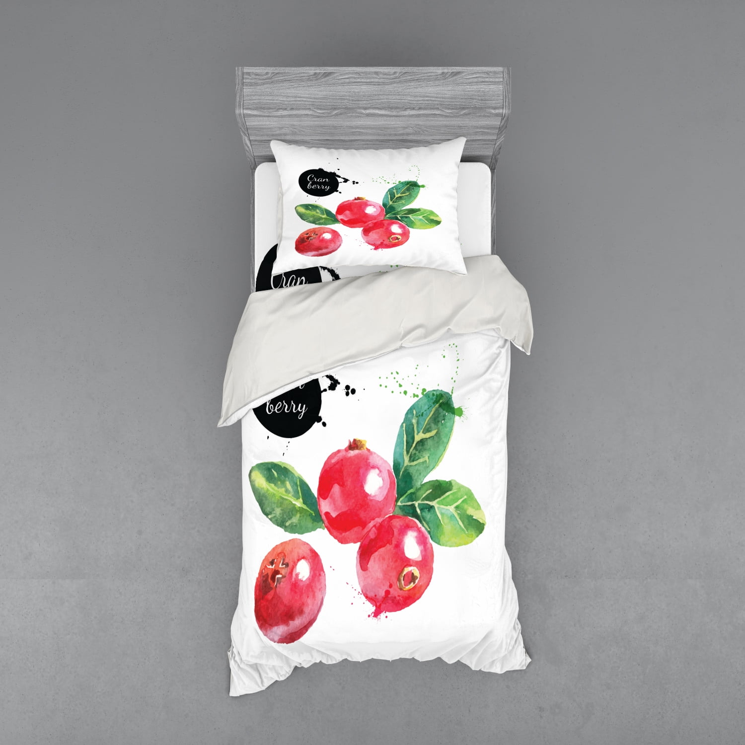 Fruit Duvet Cover Set, Watercolor Cranberry with Grunge Paint Marks