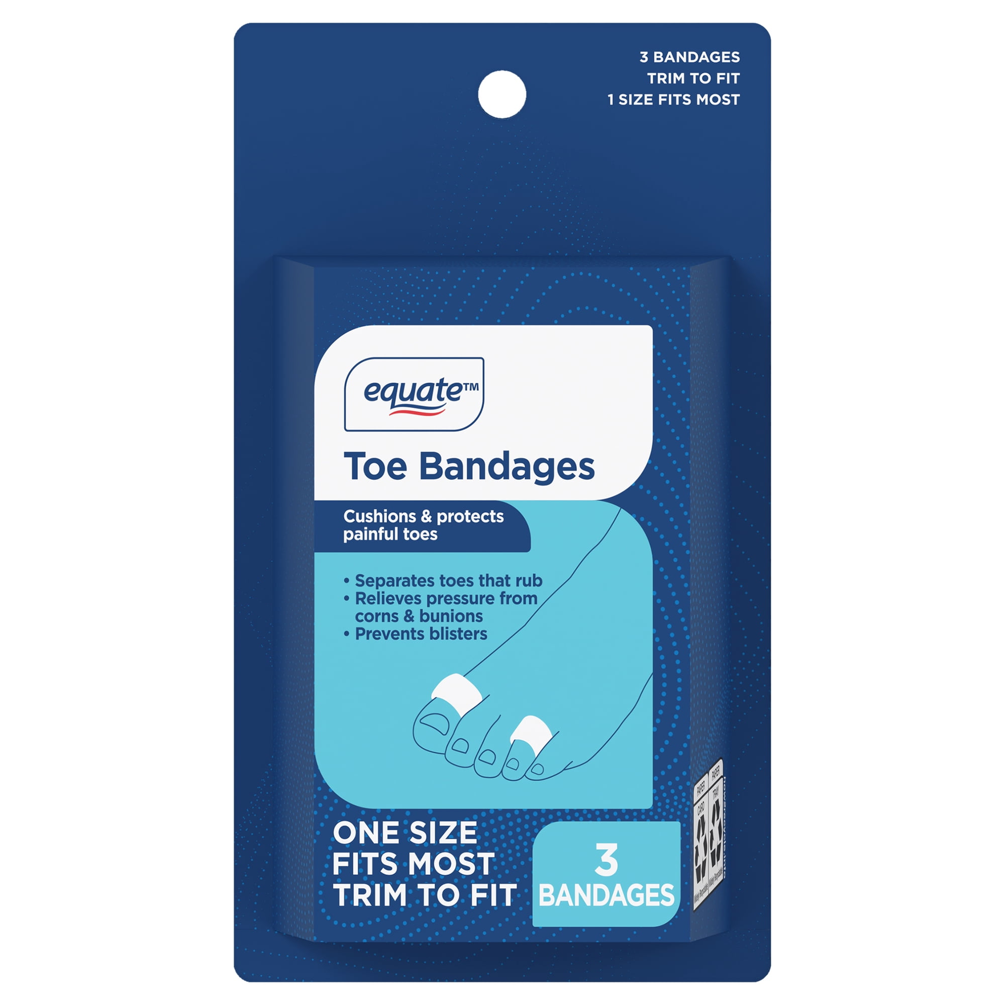 Equate Toe Bandages Cushion & Protect Corns and Bunions, One Size Fits Most, Trim to Fit, 3 Count