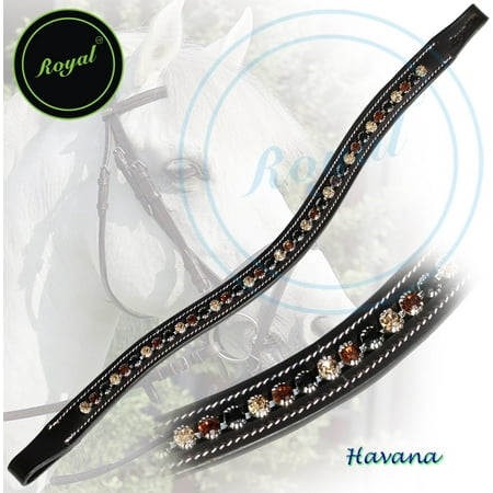 Exion Horse Browband For English Bridle | Curved Shape Padded Equestrian Browband For Show & Dressage | Crystal Brown Black and Golden Browband For Horses