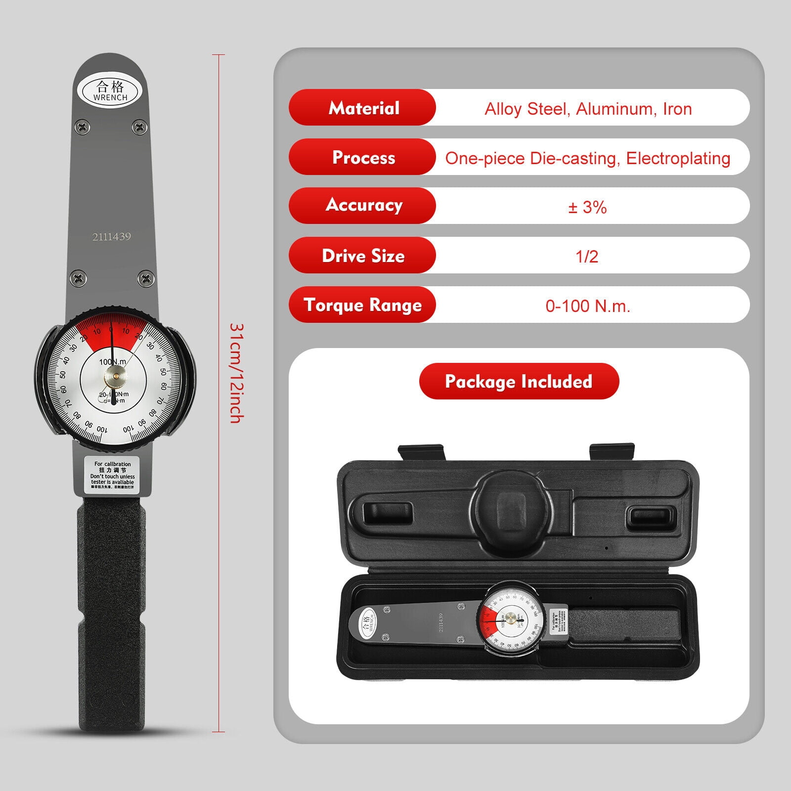 Dial Indicator Torque Wrench High Precision Indicating Torque Meter Wrench100n.m