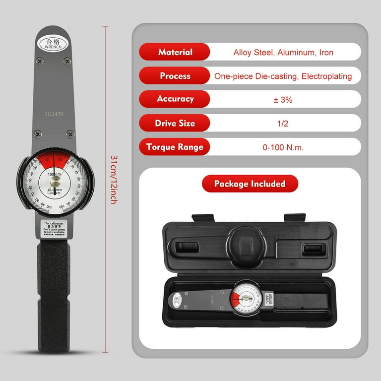 Colorfullrain Dial Indicator Torque Wrench Indicating Torquemeter 0-100n.m  for Torque Testing 