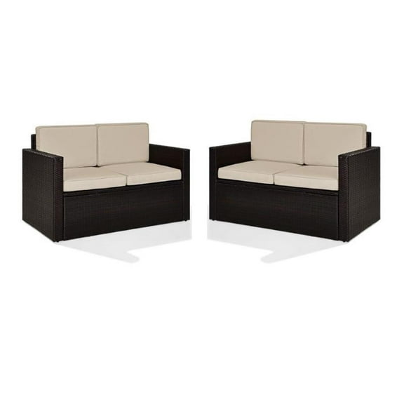 Home Square 2 Piece Wicker Patio Loveseat Set in Brown and Sand
