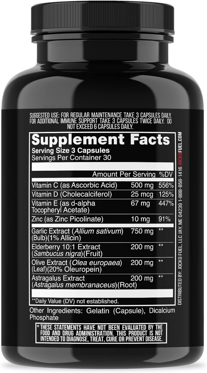 Jocko Fuel Immune Support Supplement - Elderberry with Zinc & Vitamin C for Adults, 90 Capsules