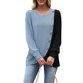 thumbnail image 2 of Womens Knit Sweaters Fall Winter Casual Long Sleeve Crew Neck Ribbed Colorblock Button Pullover Tops Sky Blue L, 2 of 8