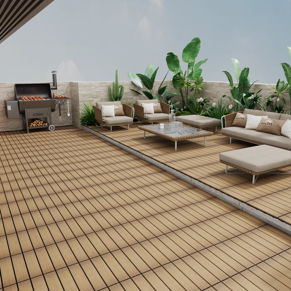 Miniyam 22 Pcs Interlocking Deck Tiles, 12" x 12", Wood-Plastic, for Outdoor Balcony Garden, Oak