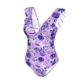 thumbnail image 4 of Yiaed Violet Print Women's Ruffled One Piece Swimsuit V Neck Swimwear Slimming Monokini for Woman-XX-Large, 4 of 8