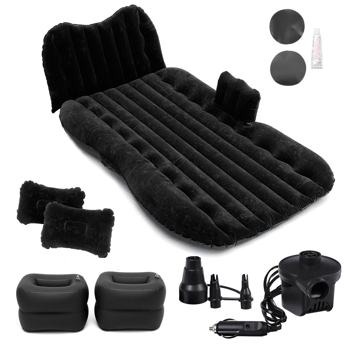Inflatable Travel Camping Car Seat Sleep Rest Mattress Air Bed with Pillow Black 