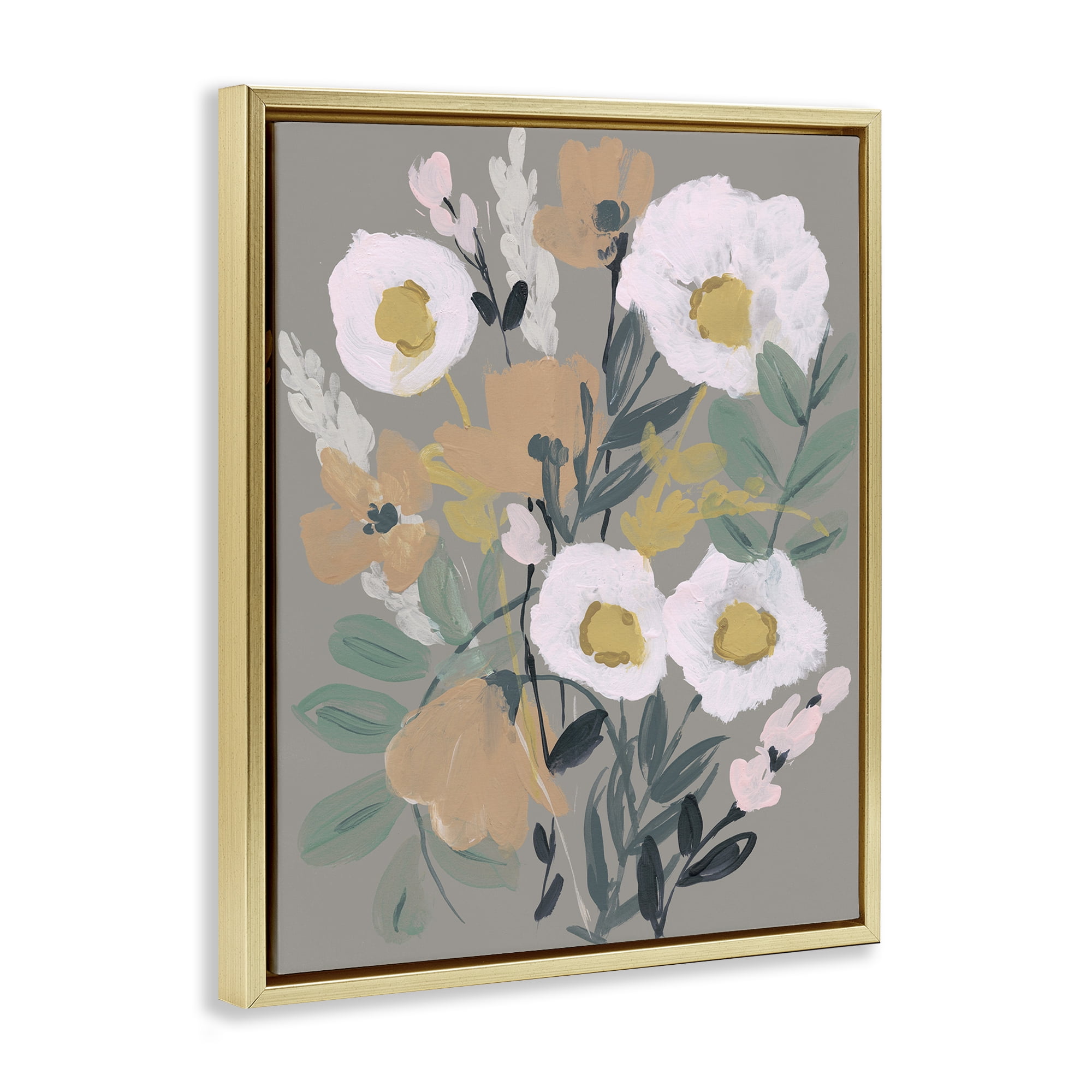 Stupell Industries Modern Poppies Collage Botanical & Floral Painting Gold Floater Framed Art Print Wall Art, 17 x 21
