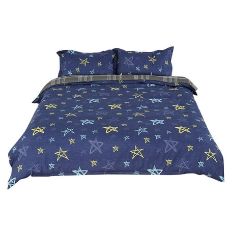 Piccocasa Navy Blue Star Pattern Duvet Cover Pillow Case Quilt