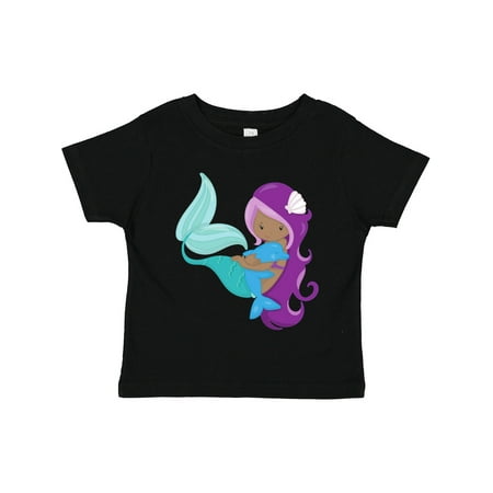 

Inktastic African American Mermaid Purple Hair Dolphin Gift Toddler Toddler Girl T-Shirt
