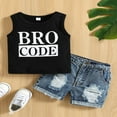 thumbnail image 2 of Baby Toddler Boys Summer Outfit Set  Neck Sleeveless Letter Print Tank Tops with Ripped Denim Shorts, 2 of 6