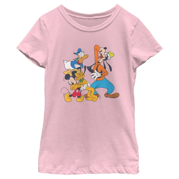 Girl's Mickey & Friends Laughing Crew Graphic Tee Light Pink Small