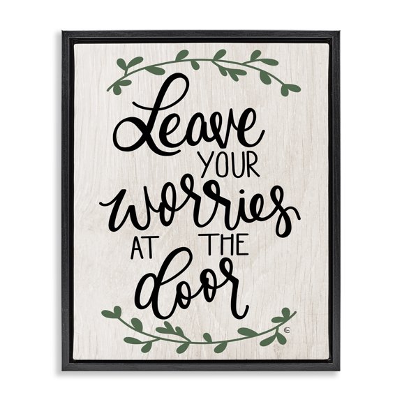 Stupell Industries French Country Worries at Door Family Greeting Black Floating Frame Canvas Art, 17 x 21, by Fearfully Made Creations
