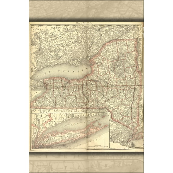 24"x36" Gallery Poster, map of new york state 1881