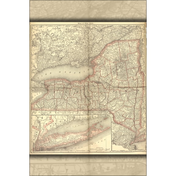24"x36" Gallery Poster, map of new york state 1881