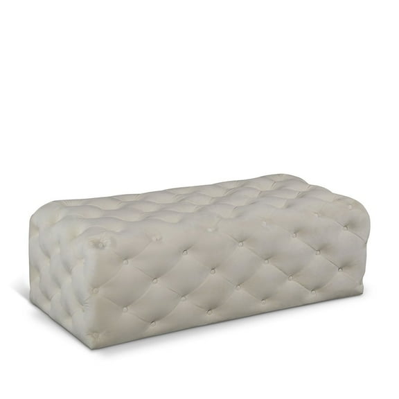 Meridian Furniture Casey Button Tufted Cream Velvet Ottoman and Bench