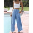 thumbnail image 3 of Women's Summer Linen Blend Palazzo Pants - Wide Leg Trousers with Pockets, Drawstring & Elastic Waist, Lightweight Casual, 3 of 6