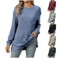 thumbnail image 2 of JUUNthy Womens Tunic Sweater, Long Sleeve Crewneck Loose Fit Fall Casual Pullover Ribbed Knit Tops Beige M, 2 of 13